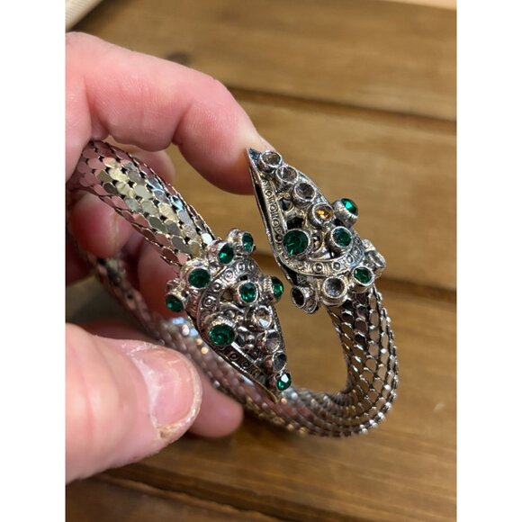 Silver Cobra Head Bracelet With Green Gem Accents & Hinged Design **missing ston - Picture 5 of 10